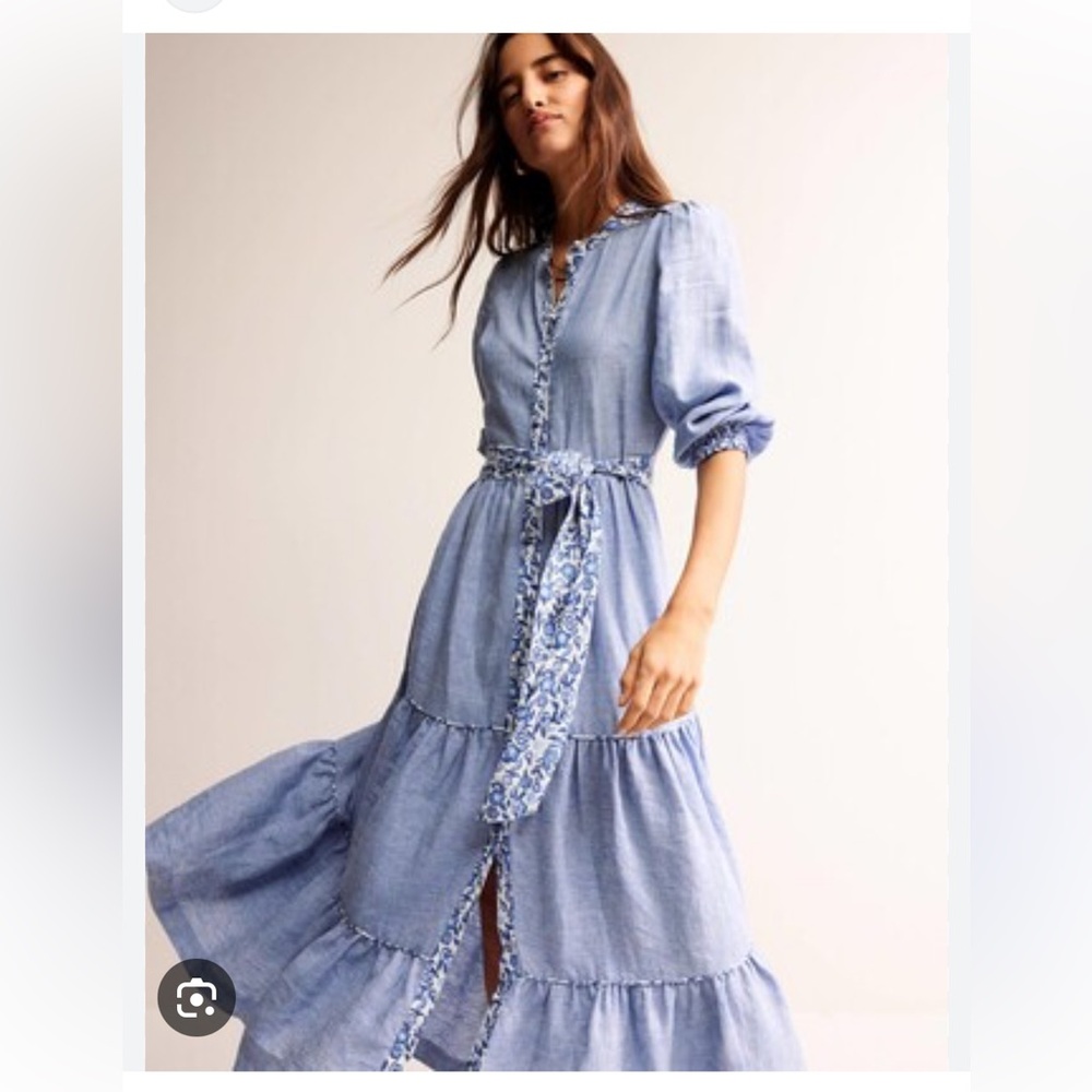 Boden Alba Blue Linen Maxi Dress